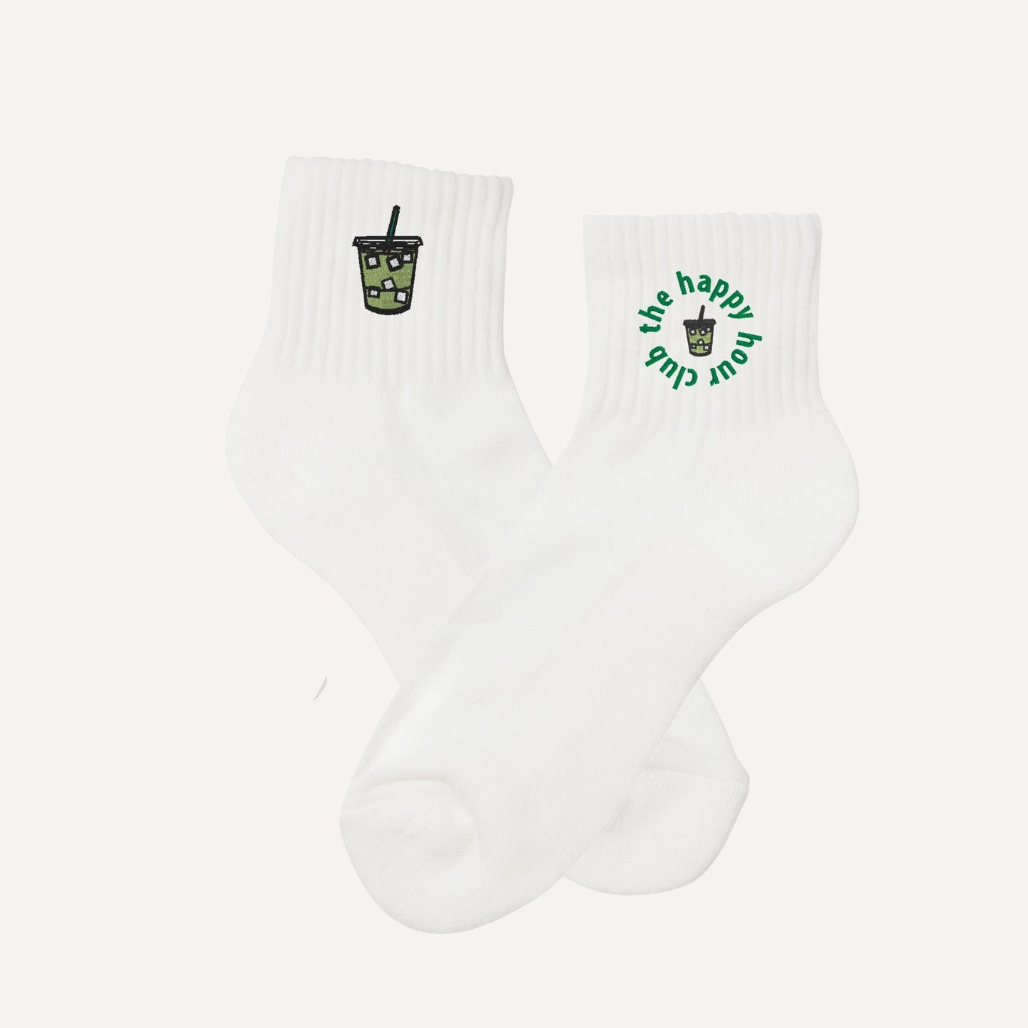 Matcha Latte Embroidered Socks β The Happy Hour Club | Crew, Calf, or Non-Slip for Pilates, Barre, Athleisure