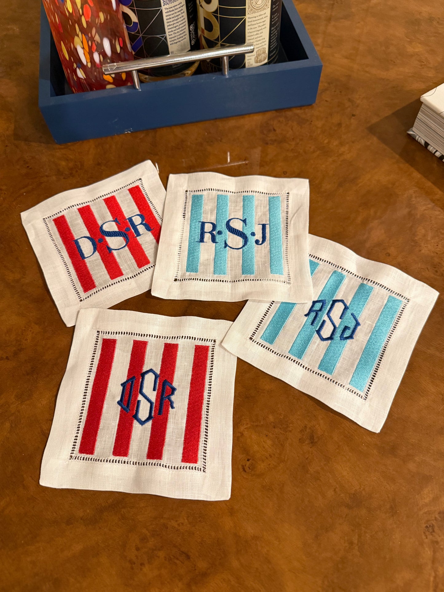 The Hamptons | Set of 4 Custom Linen Coasters with Monogram