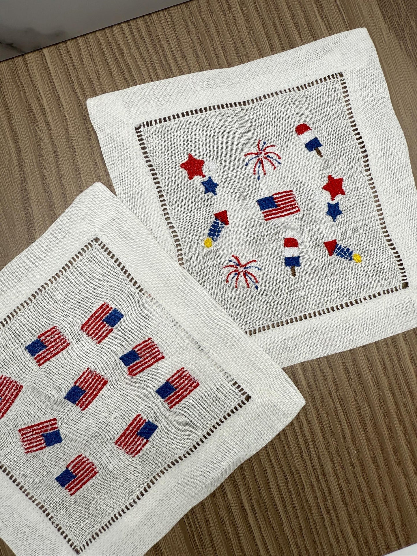 Party in The USA | Embroidered Linen Coasters