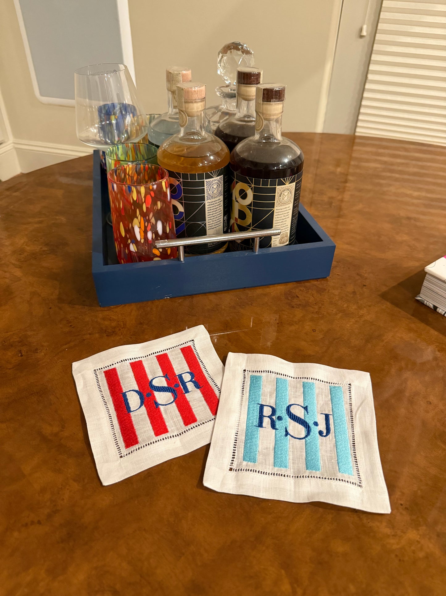 The Hamptons | Set of 4 Custom Linen Coasters with Monogram