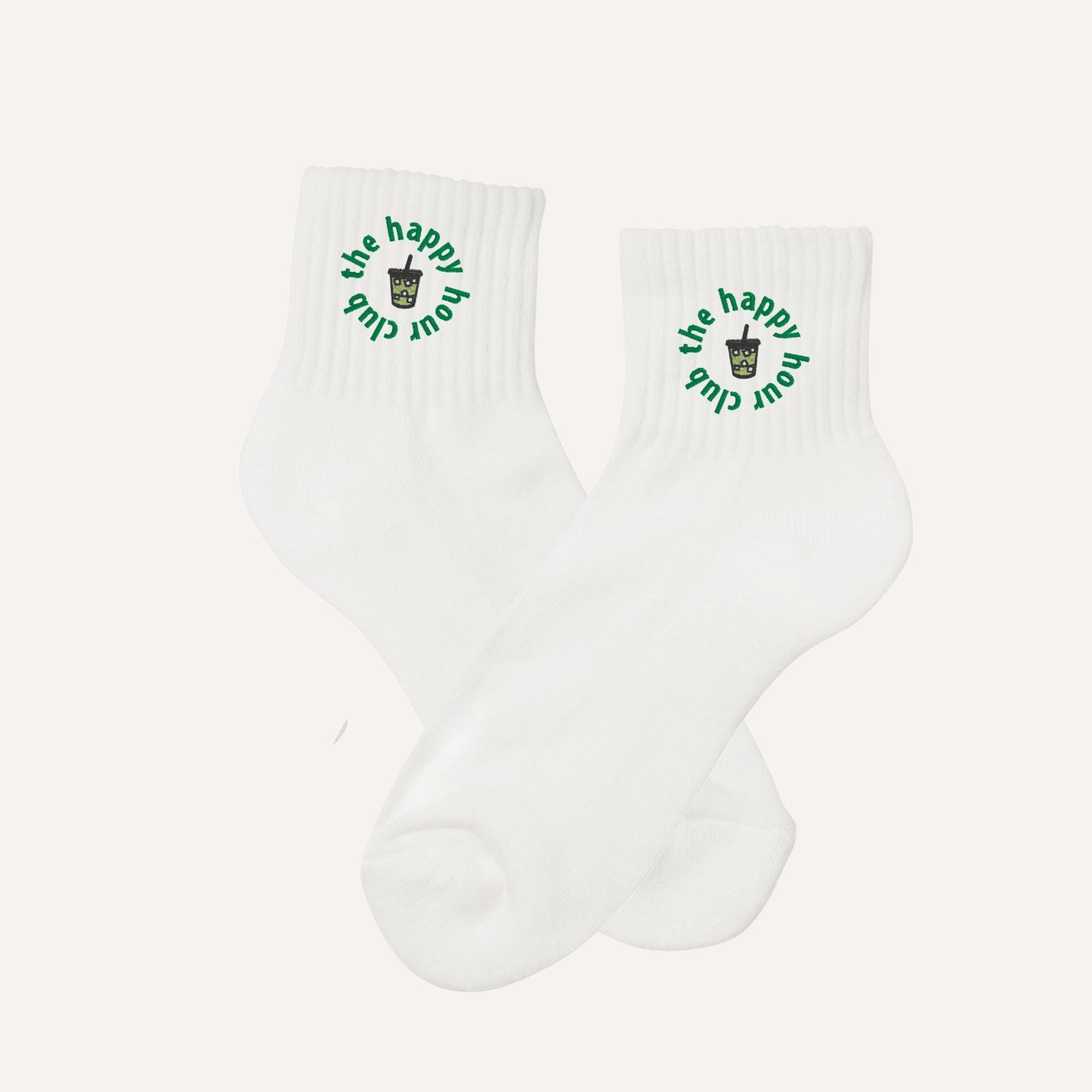 Matcha Latte Embroidered Socks β The Happy Hour Club | Crew, Calf, or Non-Slip for Pilates, Barre, Athleisure