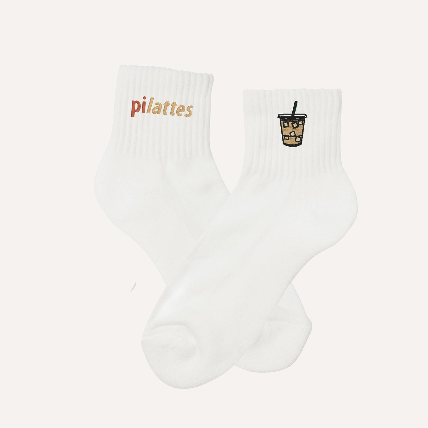 Pilattes Embroidered Socks – Custom Crew, Calf, or Non-Slip | Pilates & Coffee Inspired Athleisure