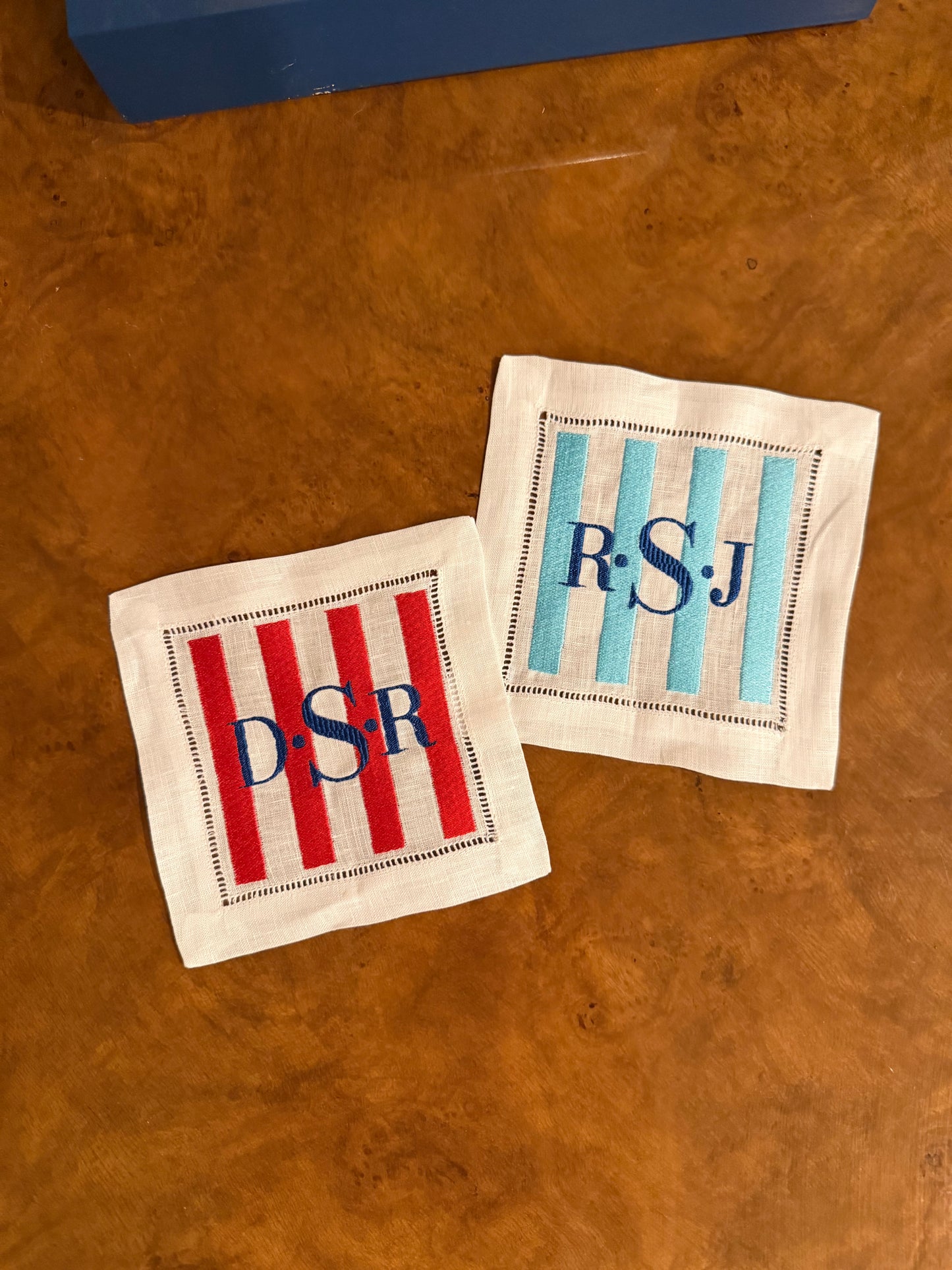 The Hamptons | Set of 4 Custom Linen Coasters with Monogram