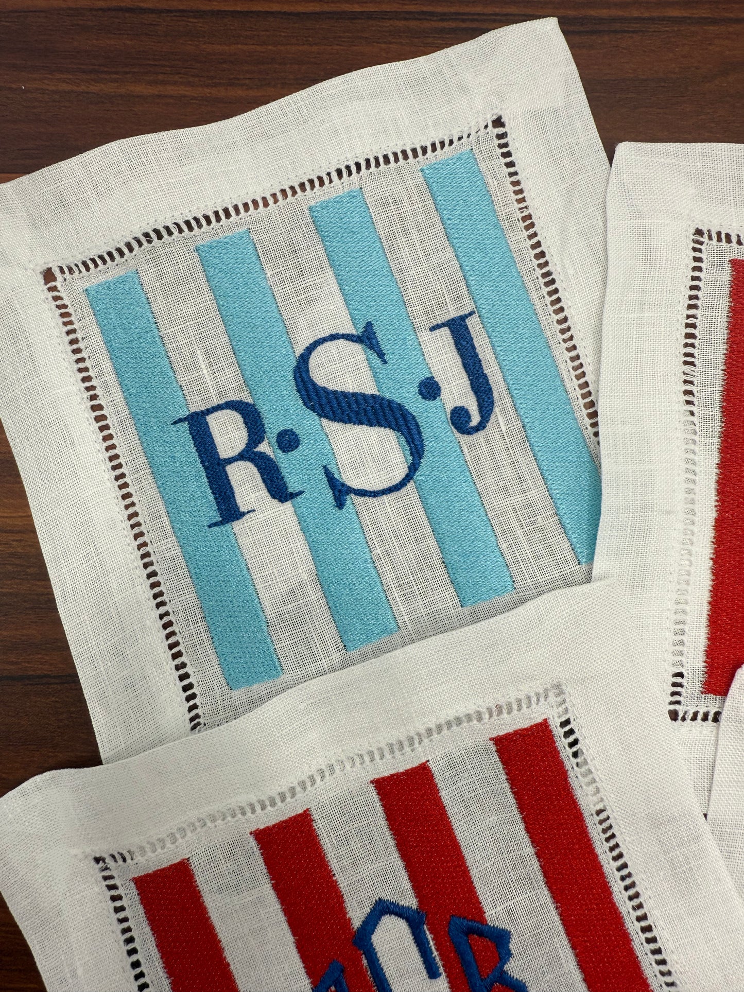 The Hamptons | Set of 4 Custom Linen Coasters with Monogram