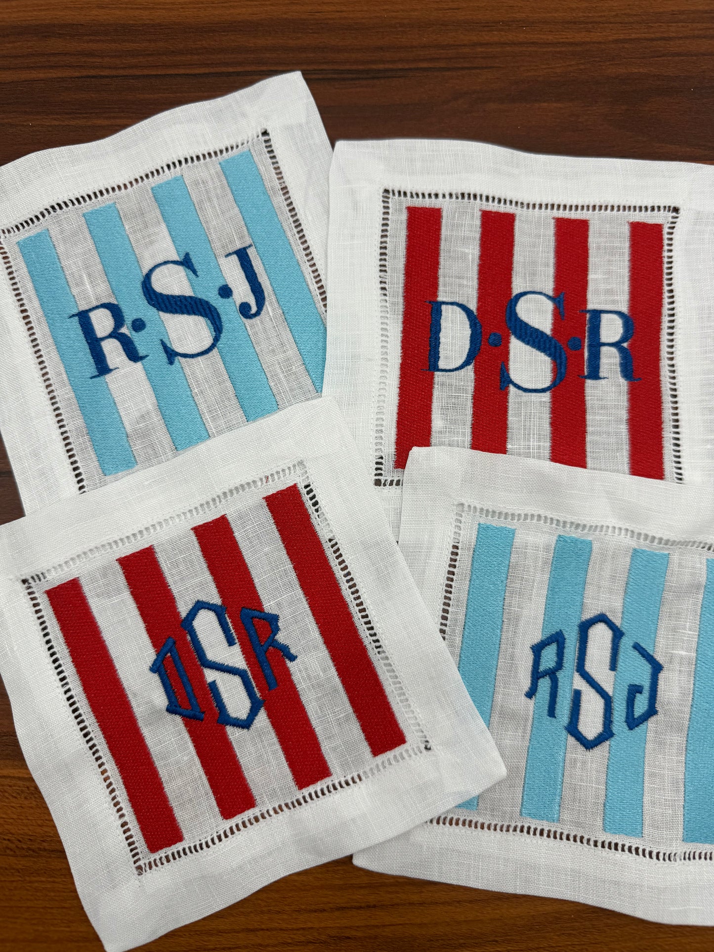 The Hamptons | Set of 4 Custom Linen Coasters with Diamond Monogram