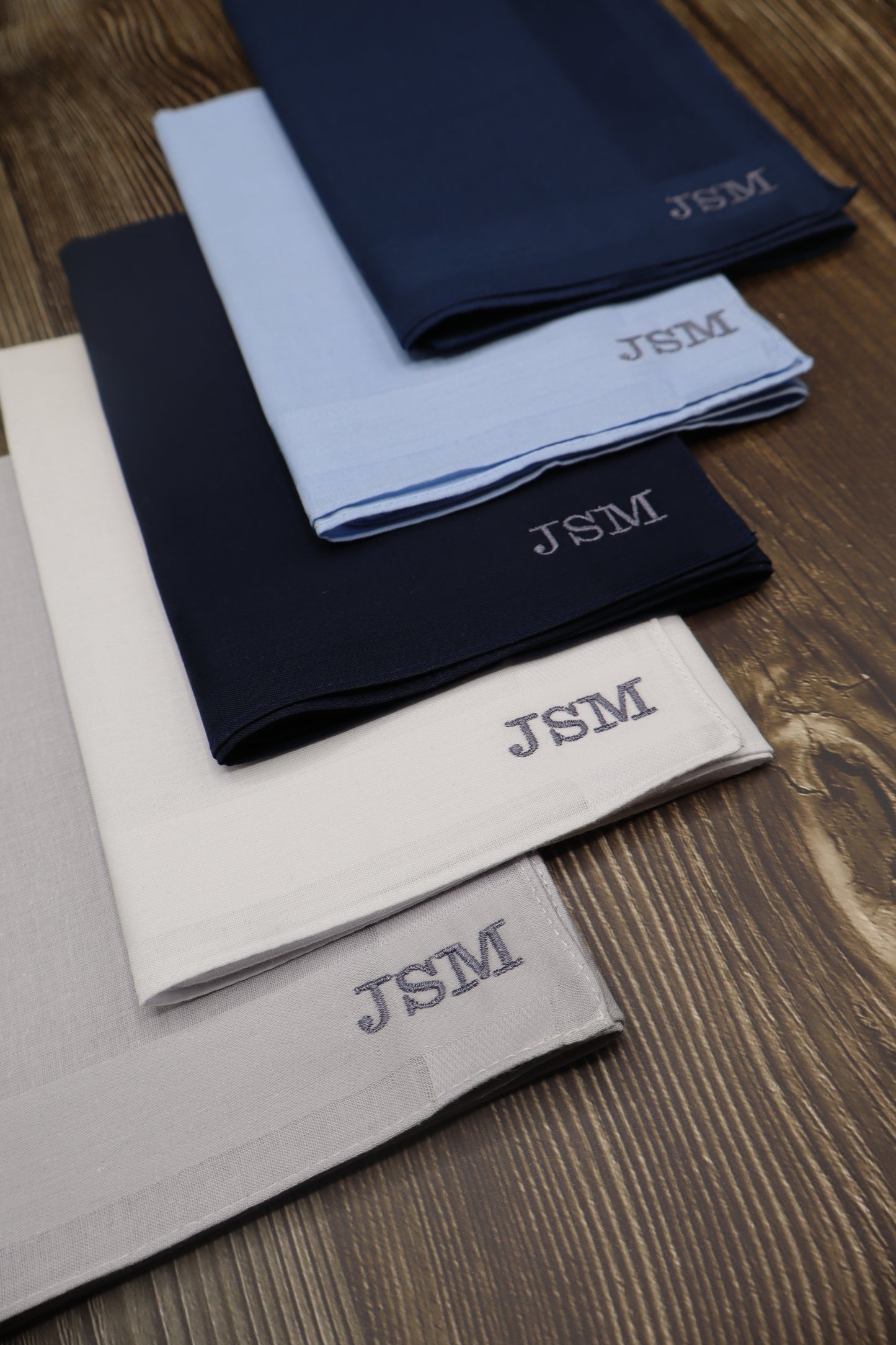 The London Set – Personalized Handkerchiefs with Classic Serif Initials, Embroidered Monogram, Custom 5-Pack Gift for Him or Her