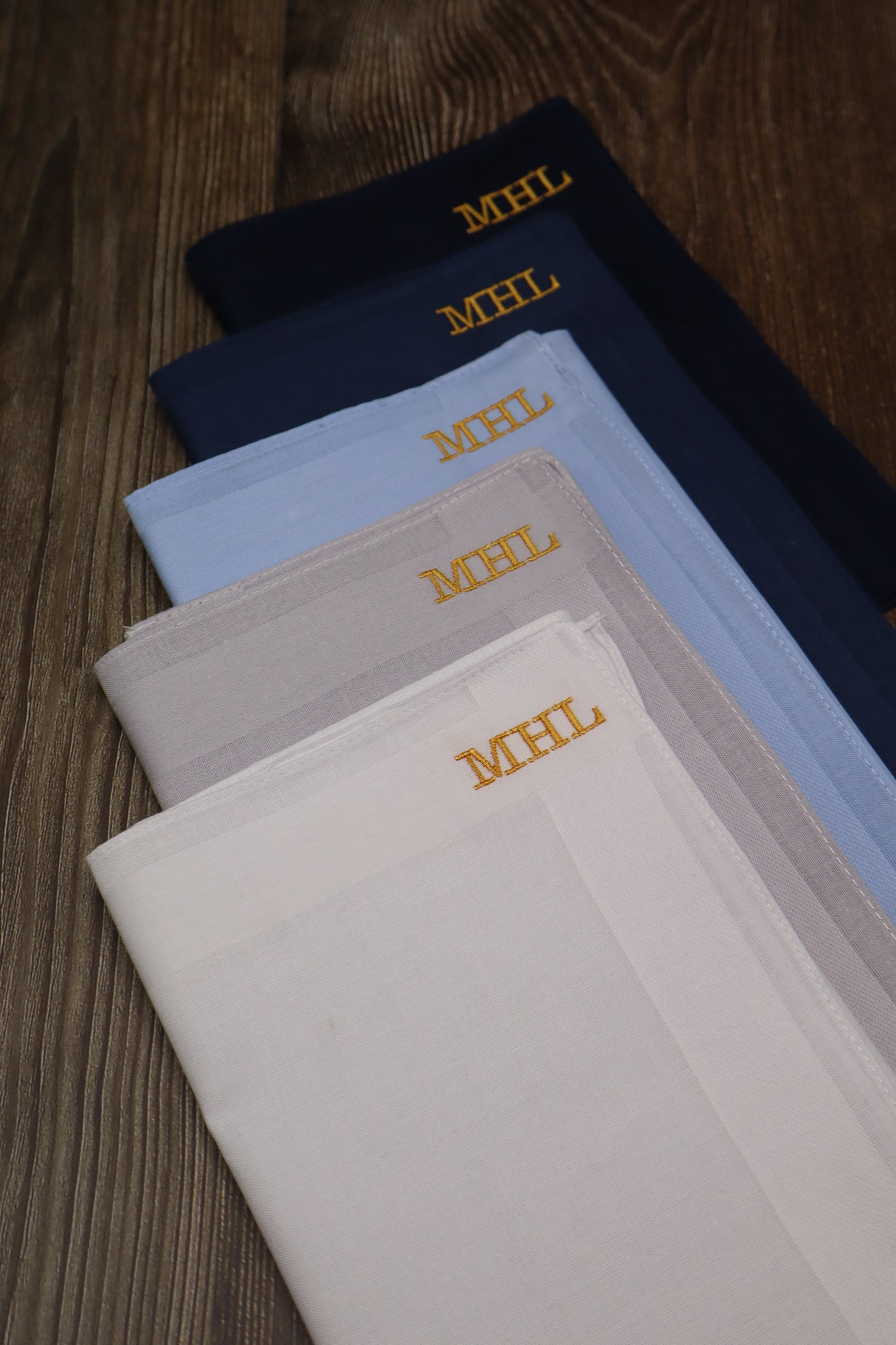 The London Set – Personalized Handkerchiefs with Classic Serif Initials, Embroidered Monogram, Custom 5-Pack Gift for Him or Her