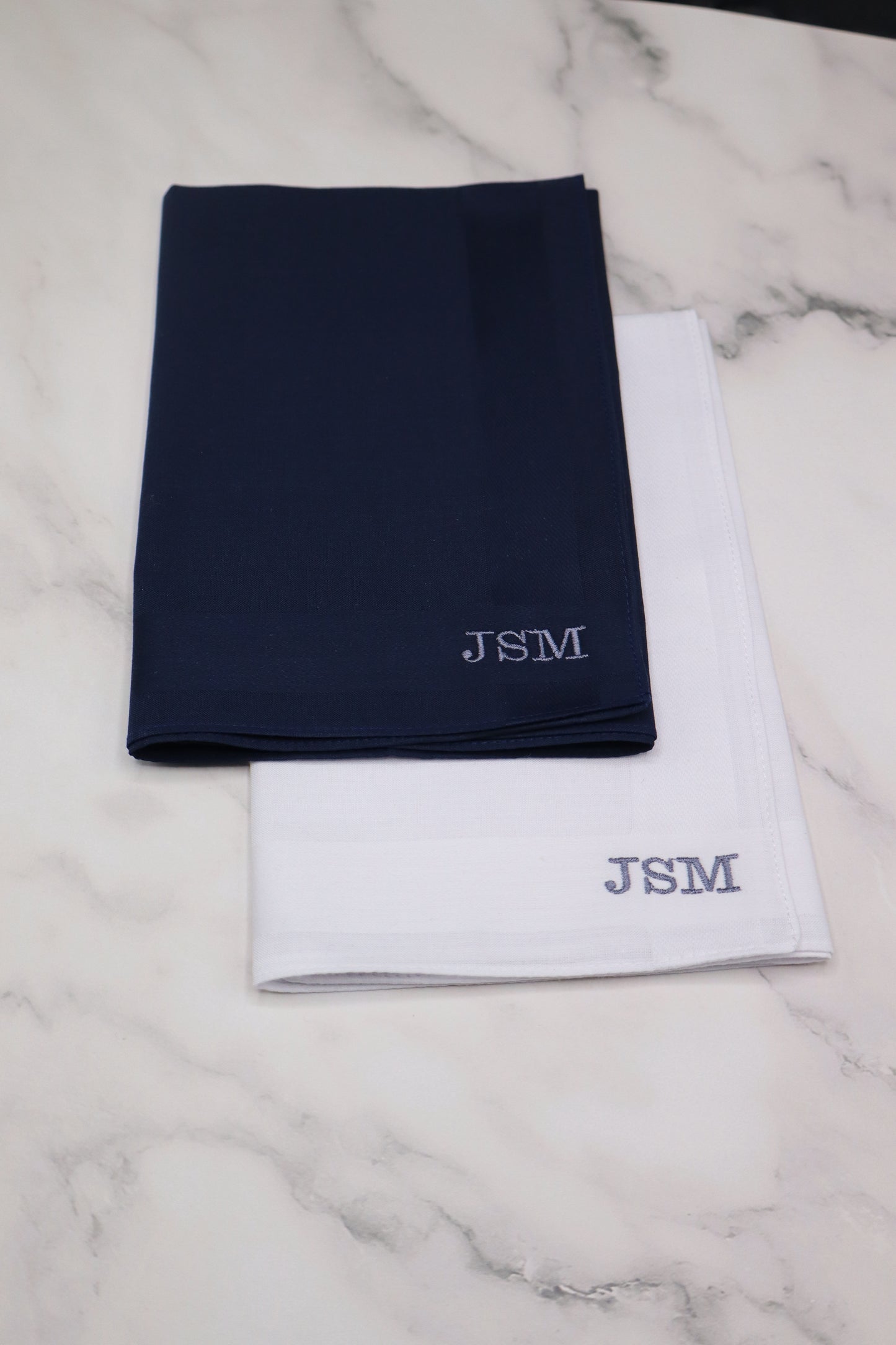 The London Set – Personalized Handkerchiefs with Classic Serif Initials, Embroidered Monogram, Custom 5-Pack Gift for Him or Her