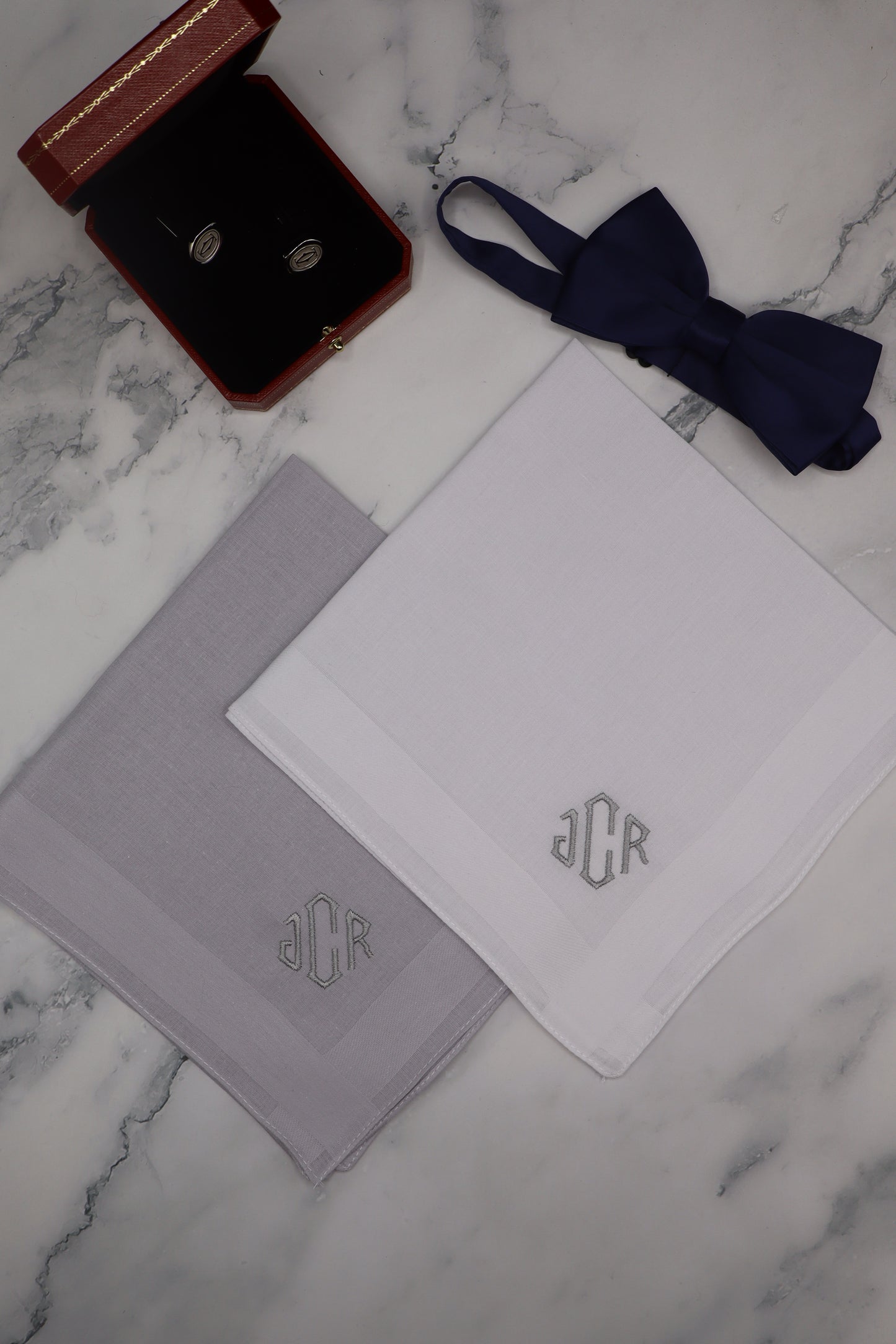 The New York Set – Personalized Handkerchiefs with Classic Serif Initials, Embroidered Monogram, Custom 5-Pack Gift for Him or Her