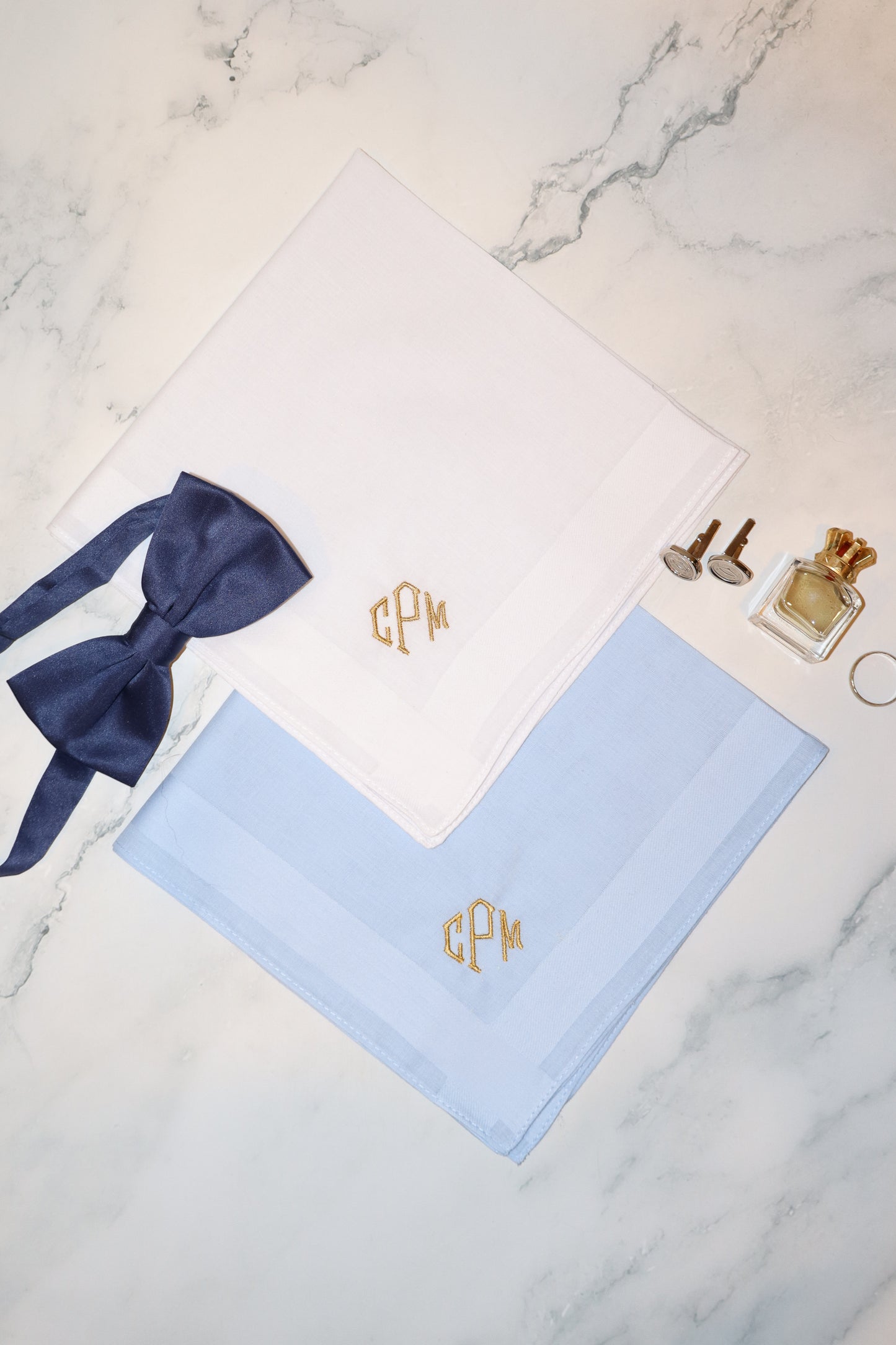 The New York Set – Personalized Handkerchiefs with Classic Serif Initials, Embroidered Monogram, Custom 5-Pack Gift for Him or Her
