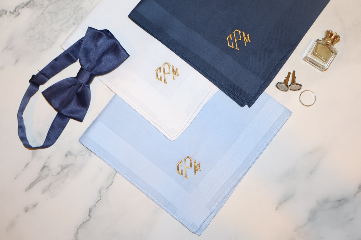 The New York Set – Personalized Handkerchiefs with Classic Serif Initials, Embroidered Monogram, Custom 5-Pack Gift for Him or Her