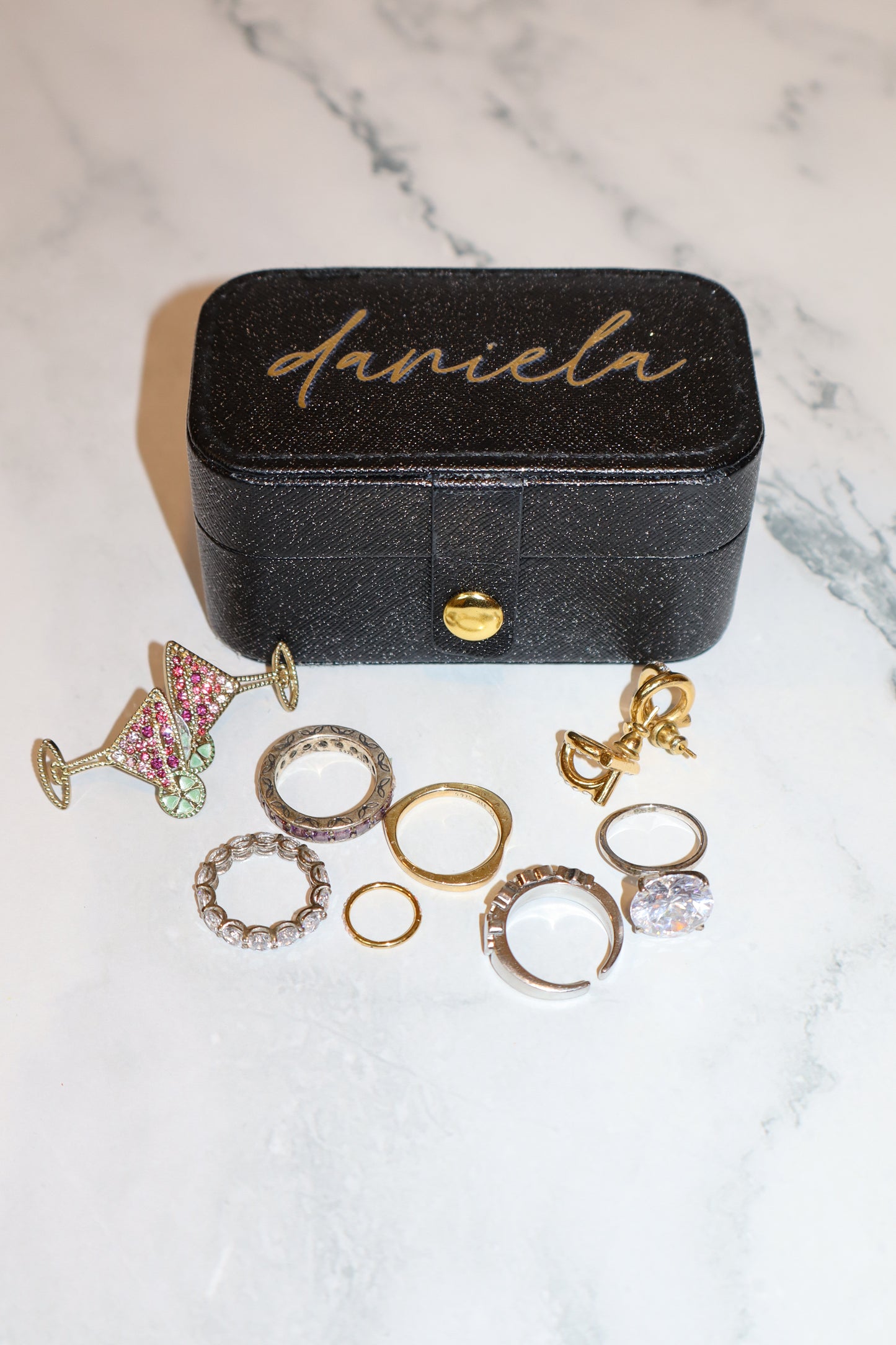 The Milan Mini Jewelry Box – Personalized Small Travel Jewelry Case with Gold or Silver Name, Custom Gift for Her