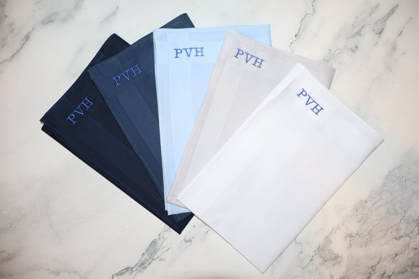 The London Set – Personalized Handkerchiefs with Classic Serif Initials, Embroidered Monogram, Custom 5-Pack Gift for Him or Her