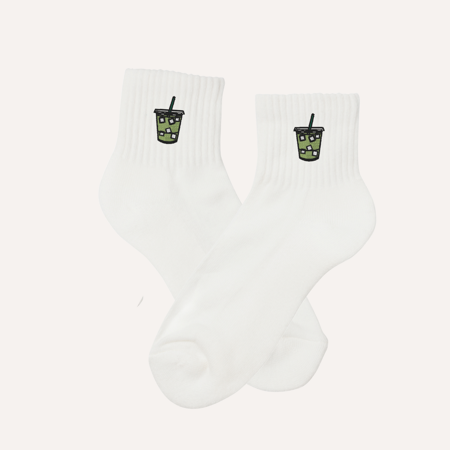 Matcha Latte Embroidered Socks – Pilates and Matcha Lattes | Crew, Calf, or Non-Slip for Pilates, Barre, Athleisure
