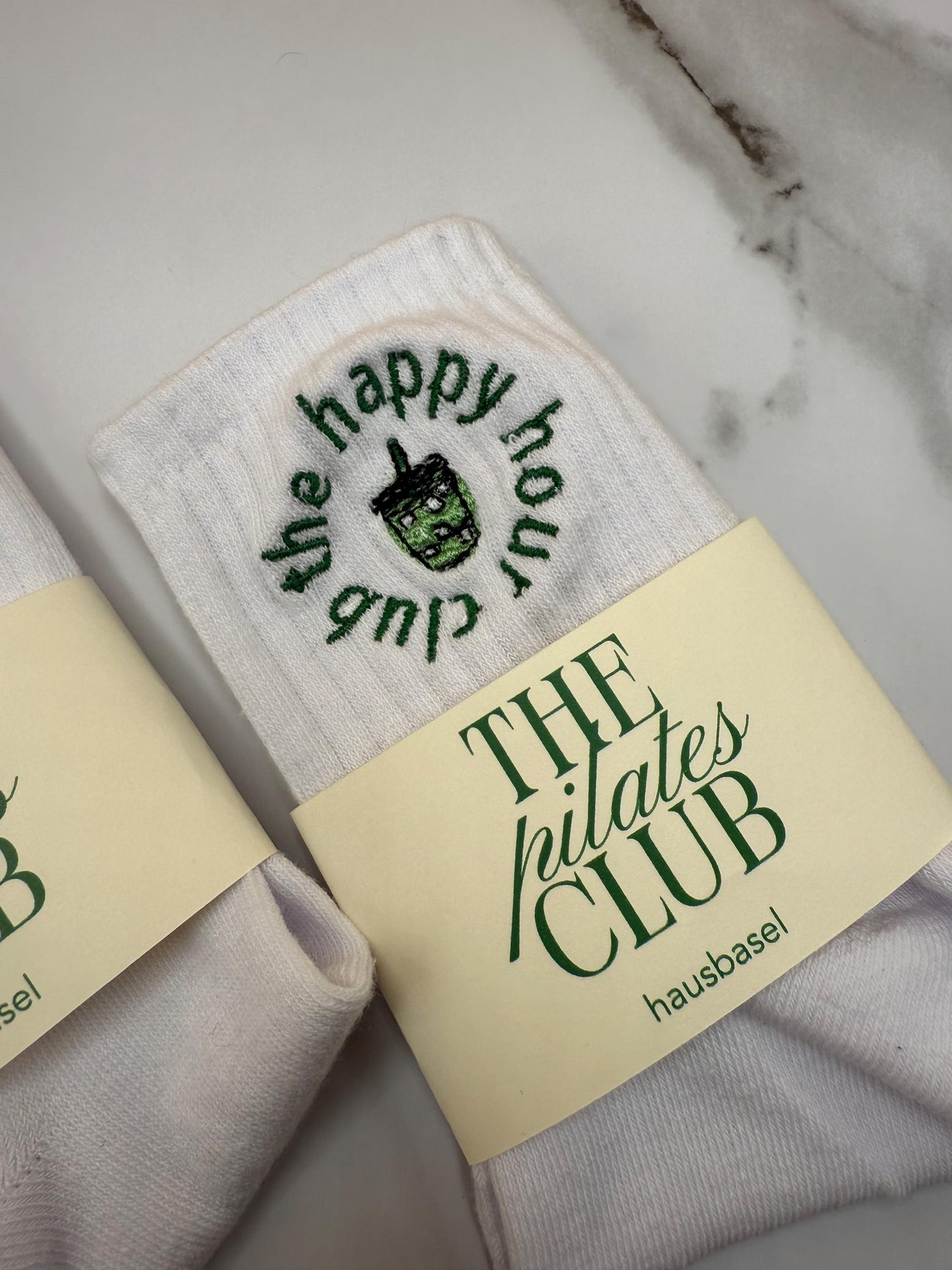Matcha Latte Embroidered Socks β The Happy Hour Club | Crew, Calf, or Non-Slip for Pilates, Barre, Athleisure
