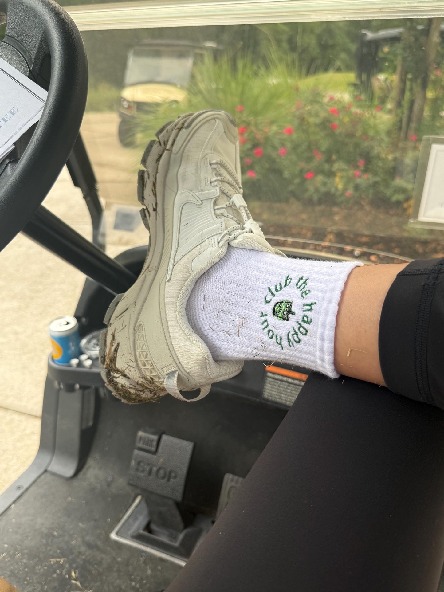 Matcha Latte Embroidered Socks β The Happy Hour Club | Crew, Calf, or Non-Slip for Pilates, Barre, Athleisure