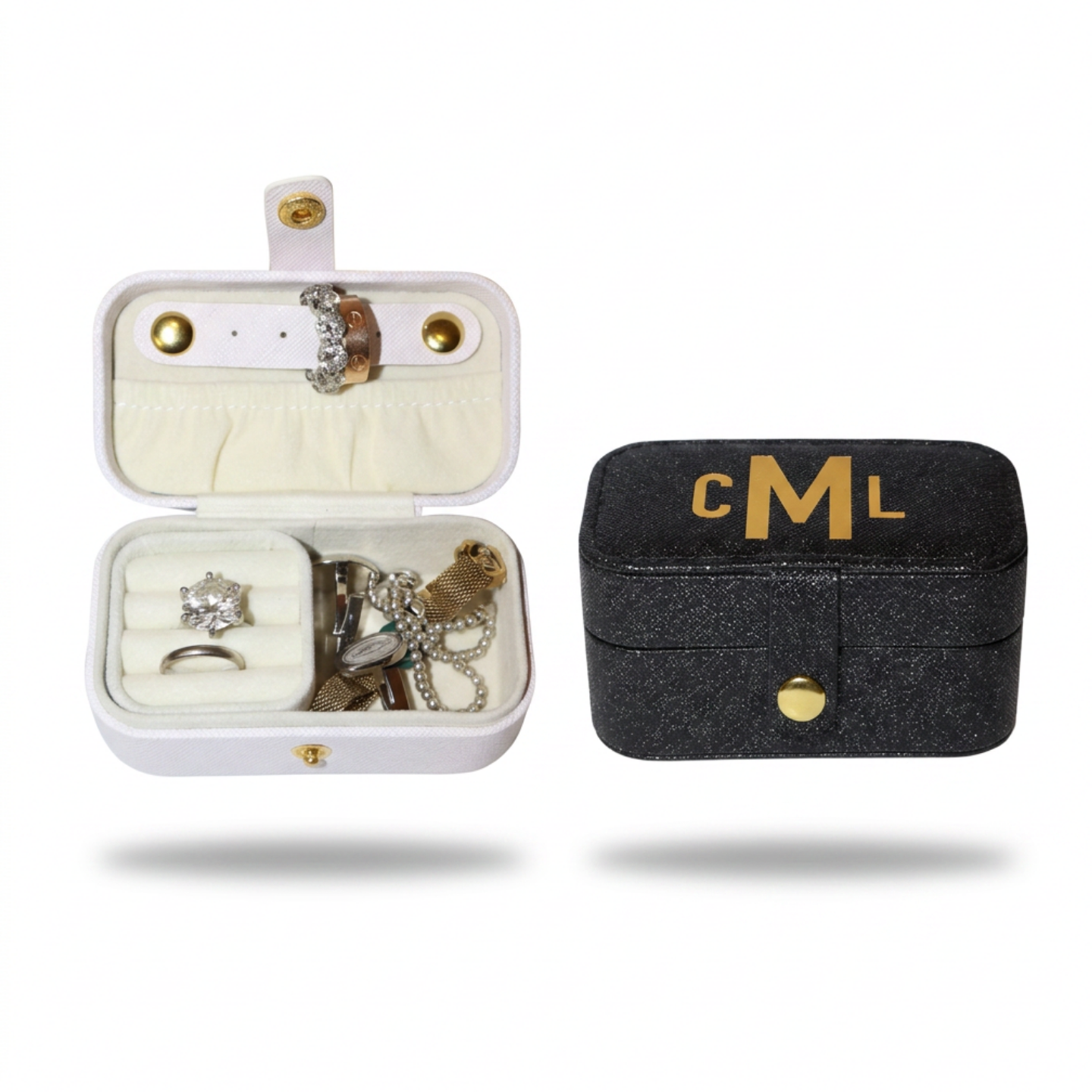 The Milan Mini Jewelry Box – Personalized Small Travel Jewelry Case with Gold or Silver Name, Custom Gift for Her