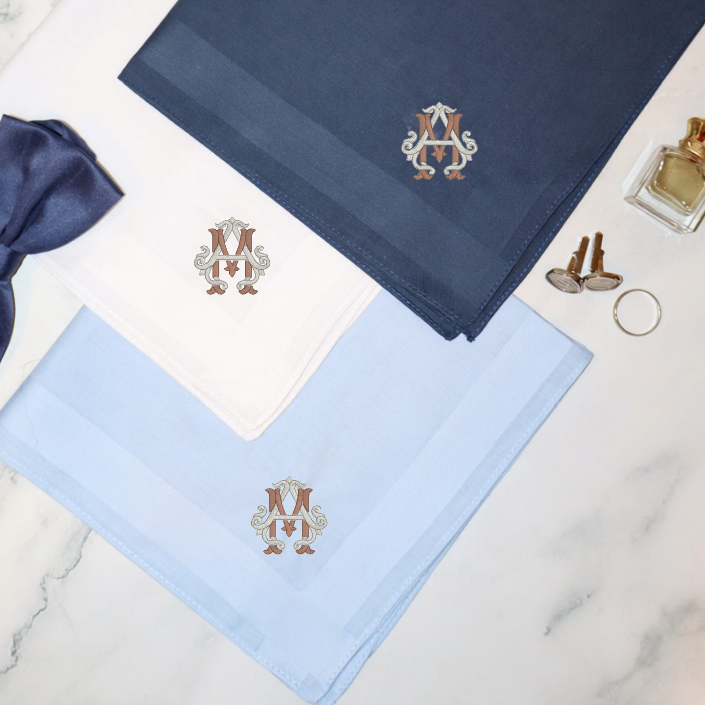Personalized Handkerchief Set with Heritage 2-letter Monogram