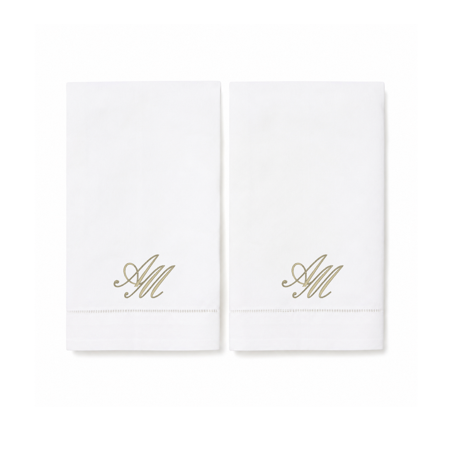 Personalized white linen napkins embroidered with monogram initials