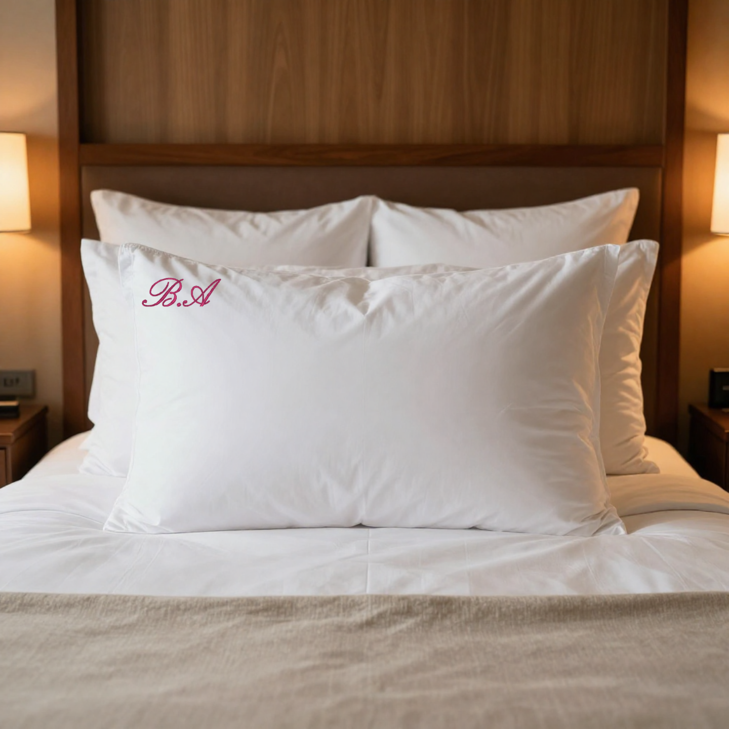 Custom Embroidered Cotton Pillowcase – White Monogram Pillow Case with Zipper | Standard & King Size
