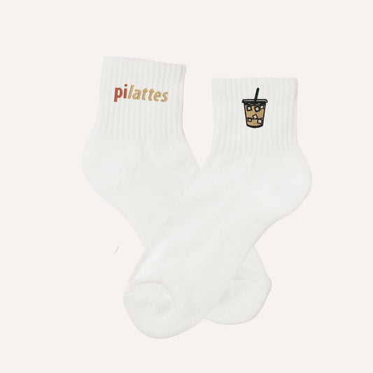 Pilattes Embroidered Socks – Custom Crew, Calf, or Non-Slip | Pilates & Coffee Inspired Athleisure