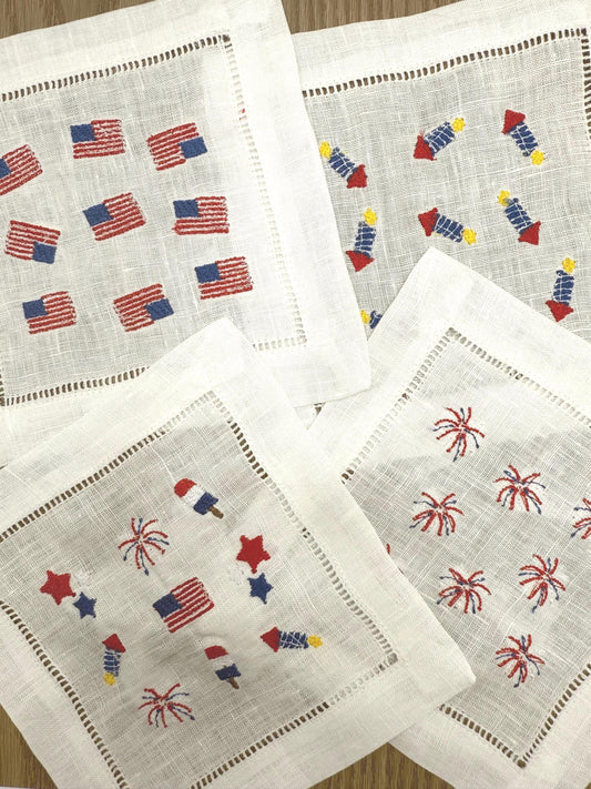 Party in The USA | Embroidered Linen Coasters