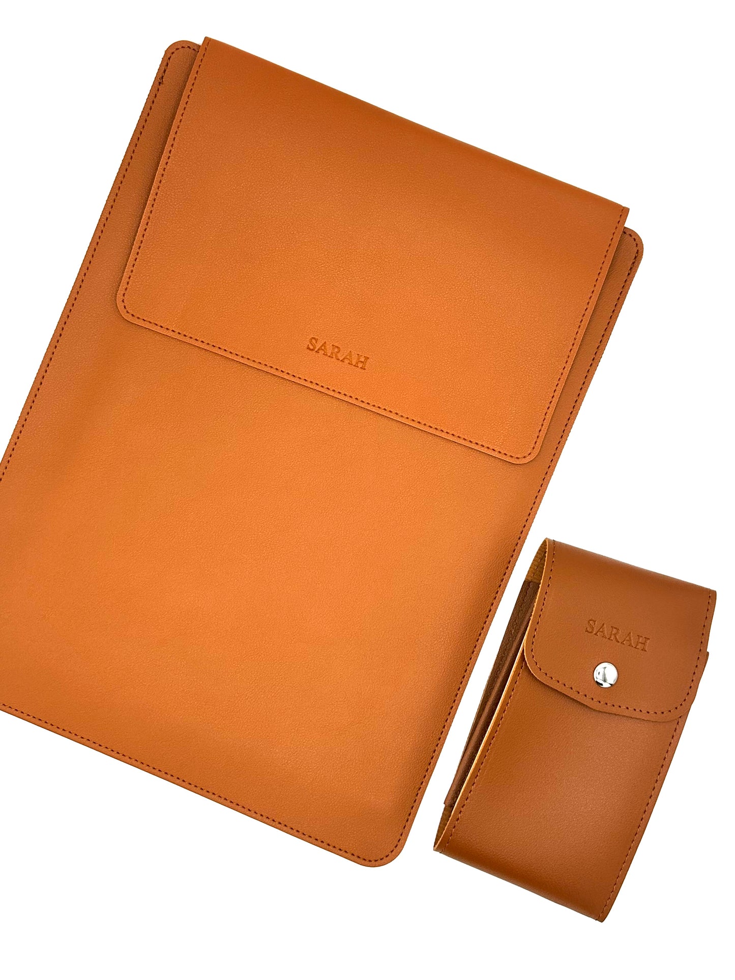 The Nomad Work Set | Custom Debossed Leather Laptop Sleeve Set – Sleeve, Mousepad & Cable Pouch (14/15”)