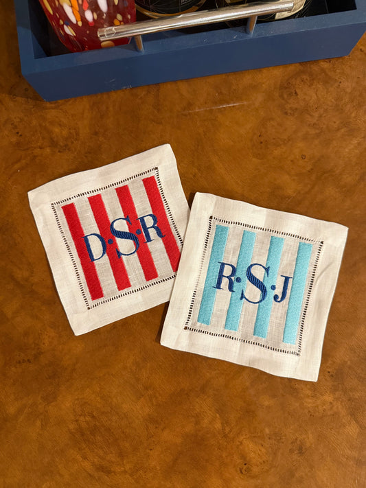 The Hamptons | Set of 4 Custom Linen Coasters with Monogram