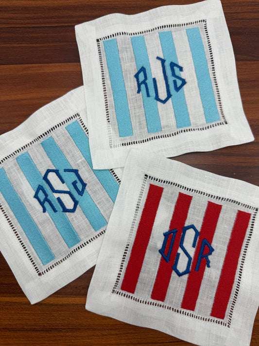 The Hamptons | Set of 4 Custom Linen Coasters with Diamond Monogram