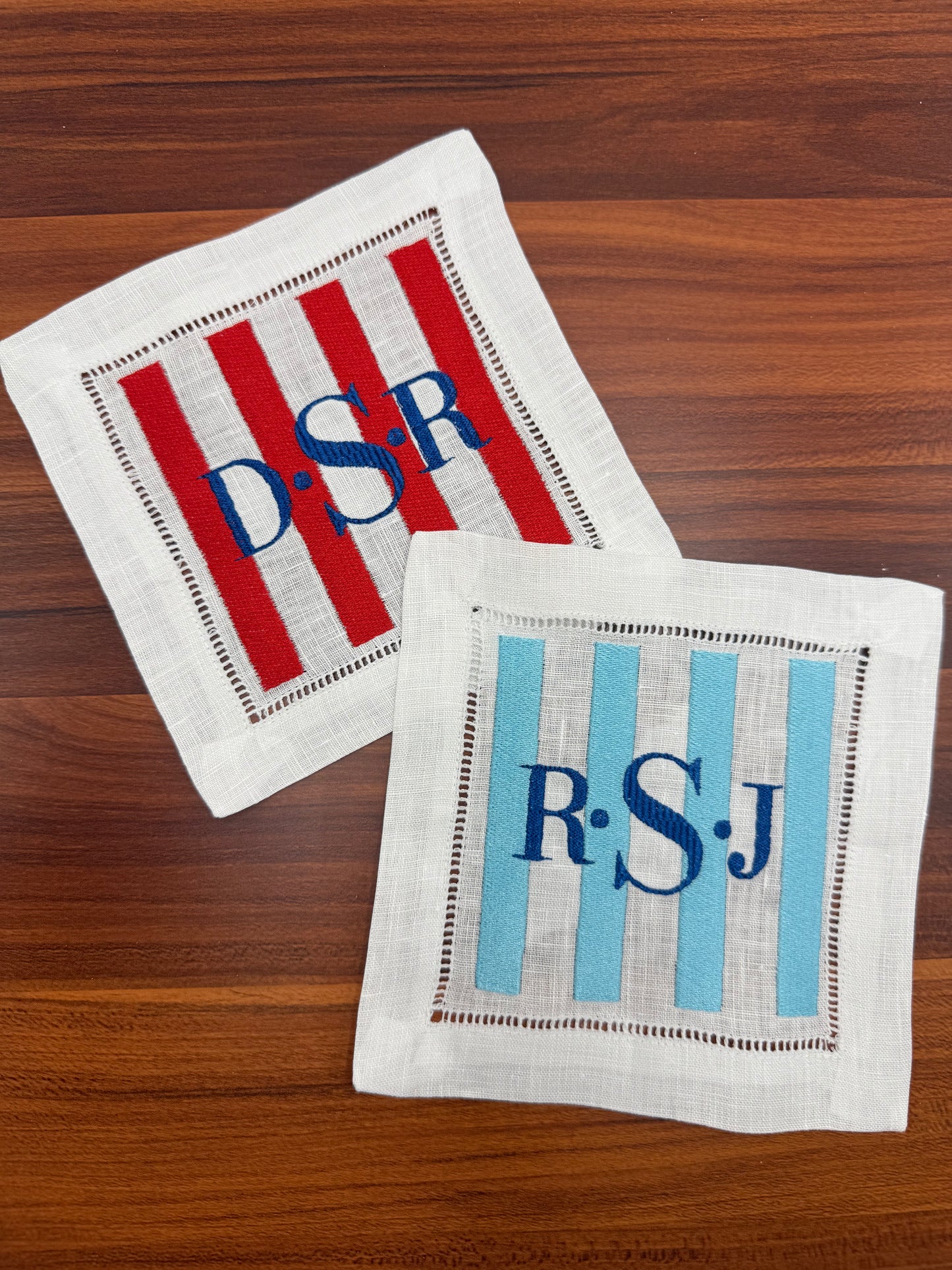 The Hamptons | Set of 4 Custom Linen Coasters with Monogram