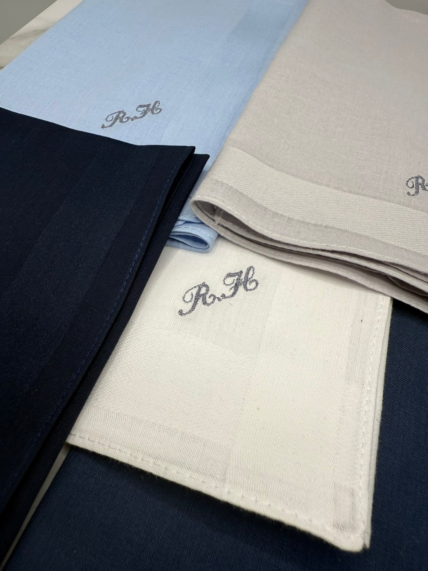 The Paris Set – Personalized Handkerchiefs with Classic Cursive Initials, Embroidered Monogram, Custom 5-Pack Gift for Him or Her