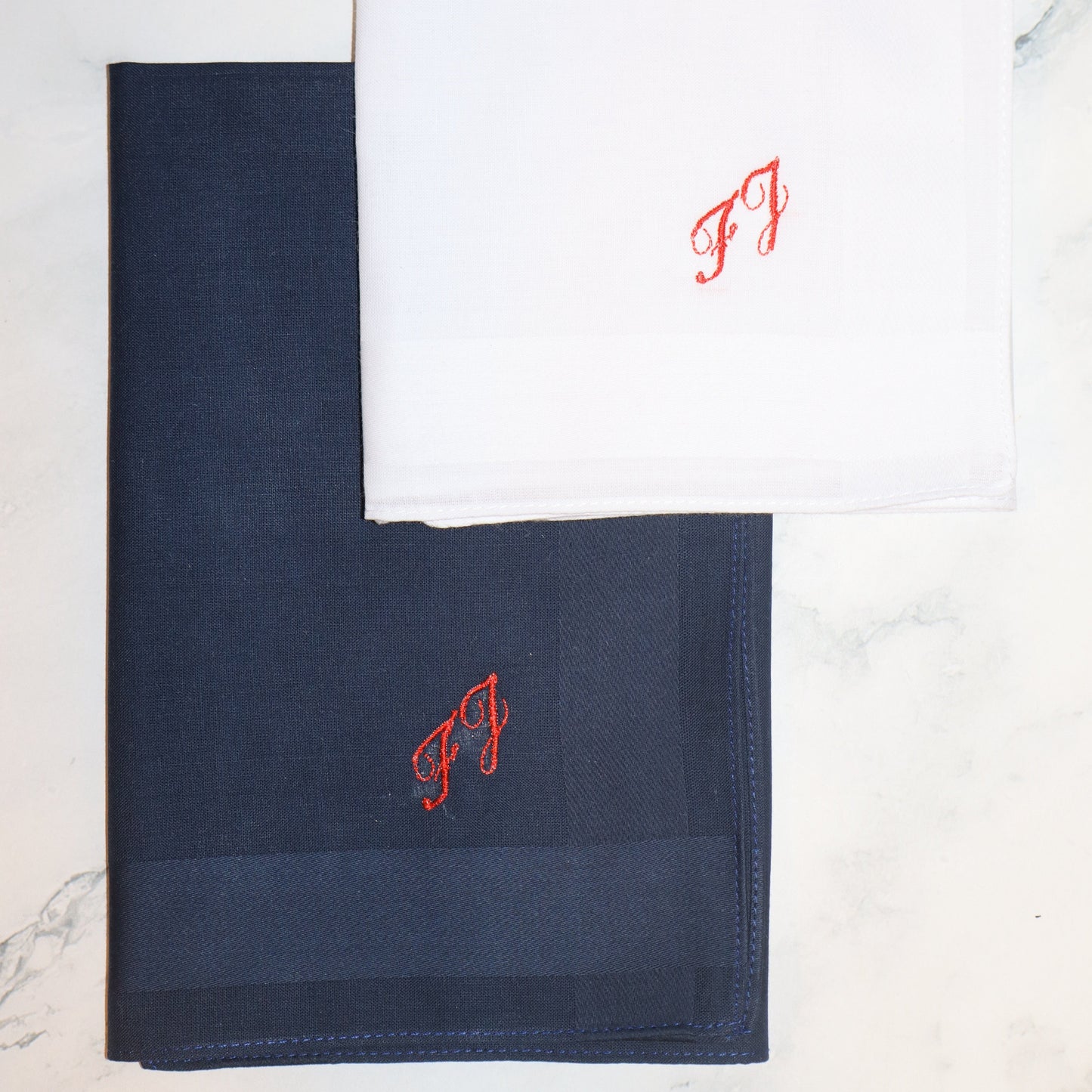 The Paris Set – Personalized Handkerchiefs with Classic Cursive Initials, Embroidered Monogram, Custom 5-Pack Gift for Him or Her