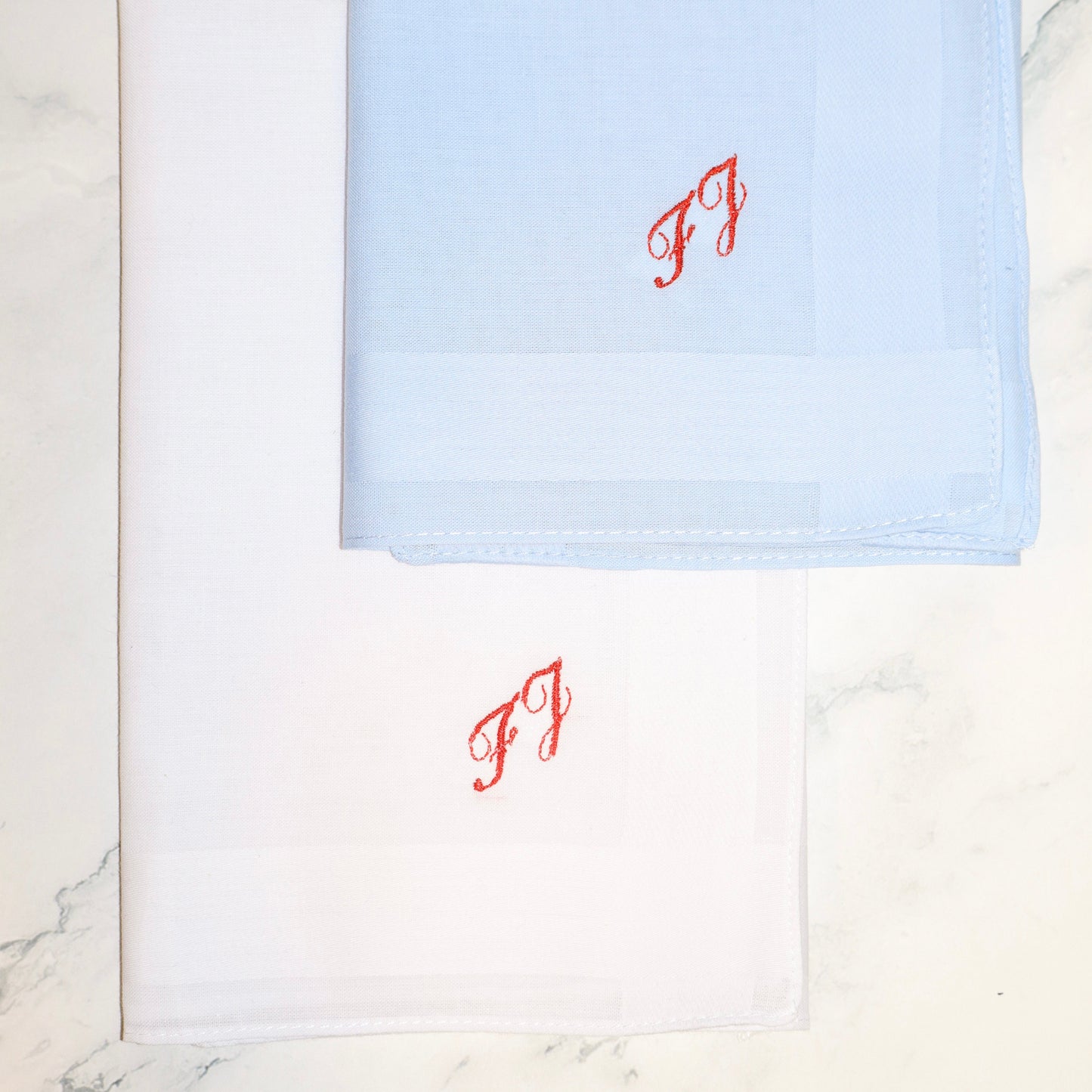 The Paris Set – Personalized Handkerchiefs with Classic Cursive Initials, Embroidered Monogram, Custom 5-Pack Gift for Him or Her