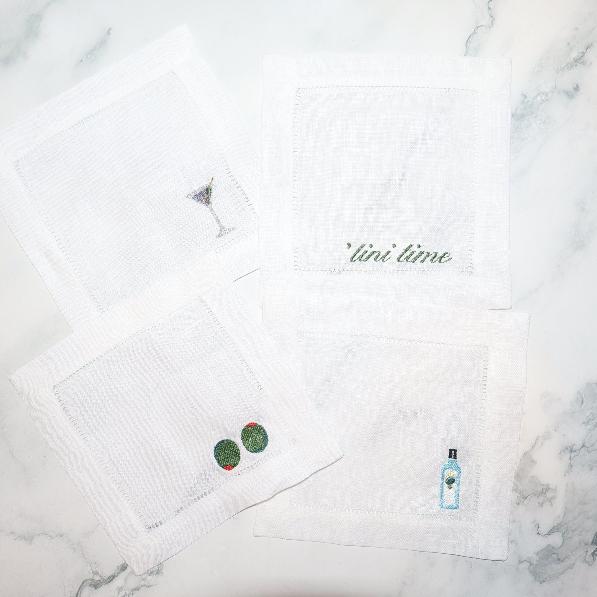 Linen Coasters with Martini Themed Icons
