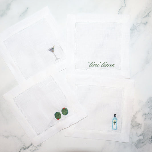 Linen Coasters with Martini Themed Icons
