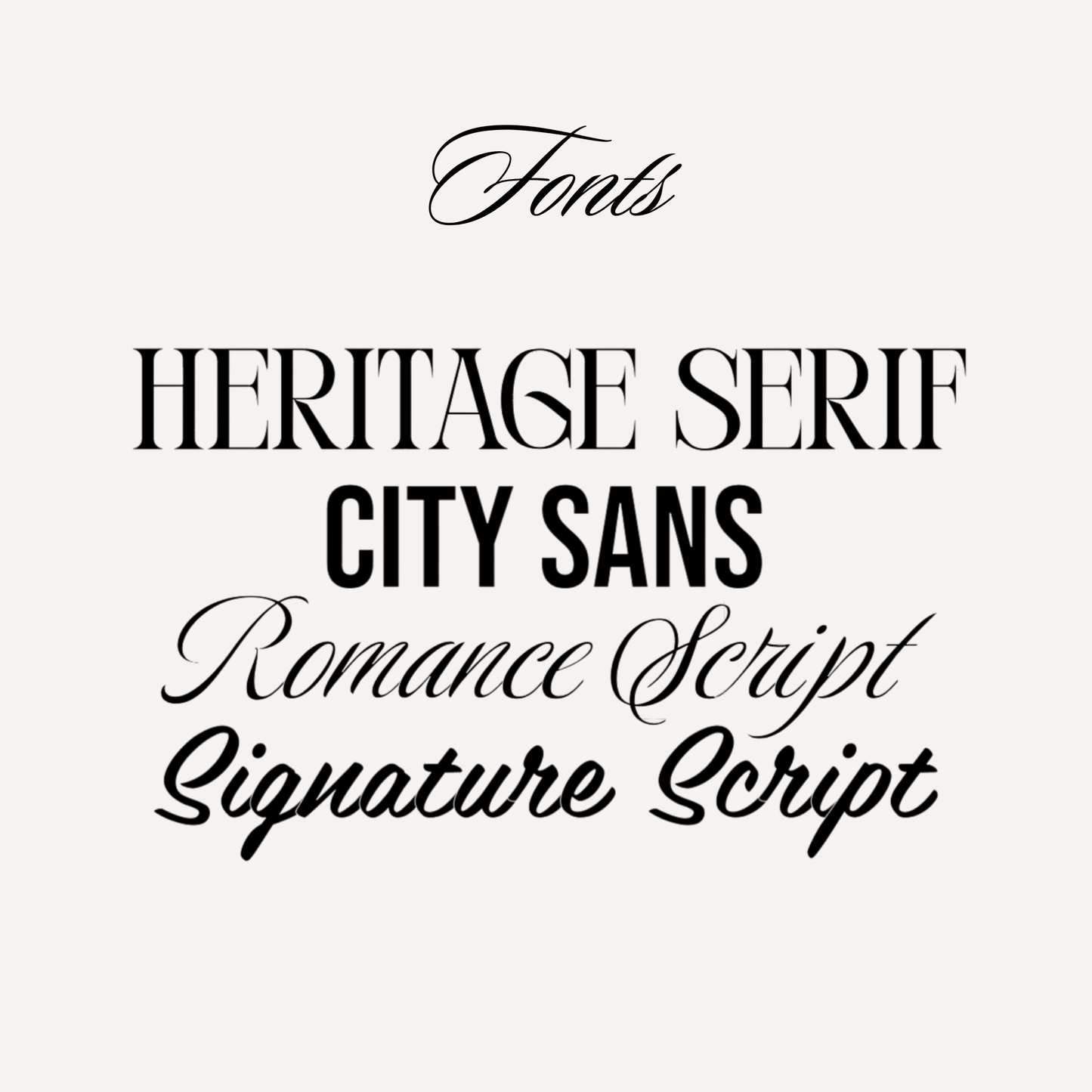 List of font styles displayed on a white background