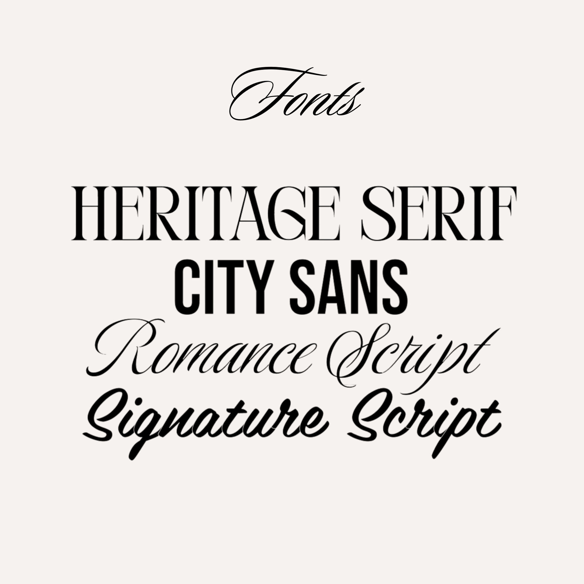 List of font styles displayed on a white background